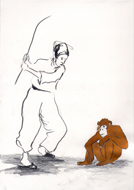 der Affe und die Peitsche, 2013, Graphit Tusche Wasserfarbe auf Papier, 21x29,7cm